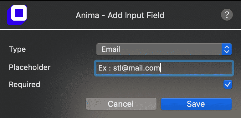 détails du vrai champ de texte input ANIMA pour le prototypage